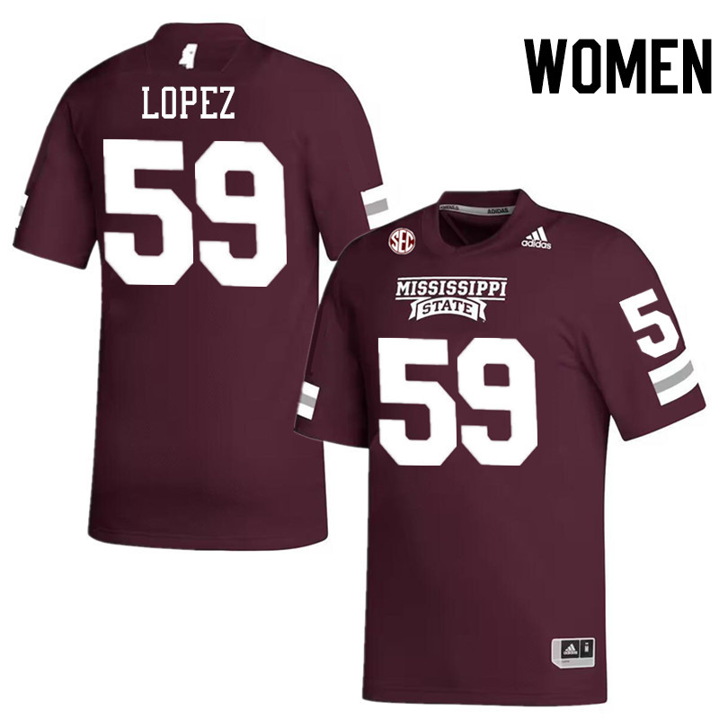 Women #59 Alex Lopez Mississippi State Bulldogs College Football Jerseys Stitched-Maroon